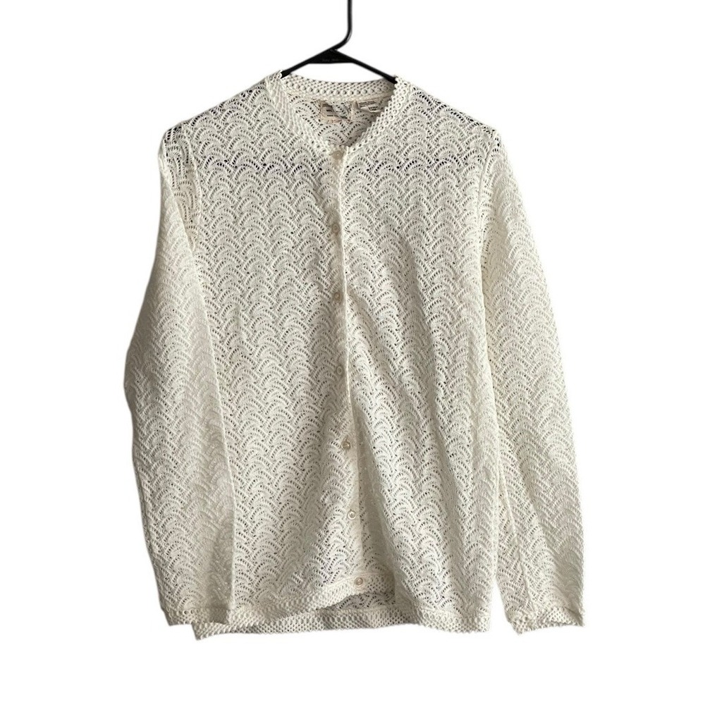 Vtg Women Cardigan Sweater Small Off White Button Acrylic Cottagecore GrannyCore